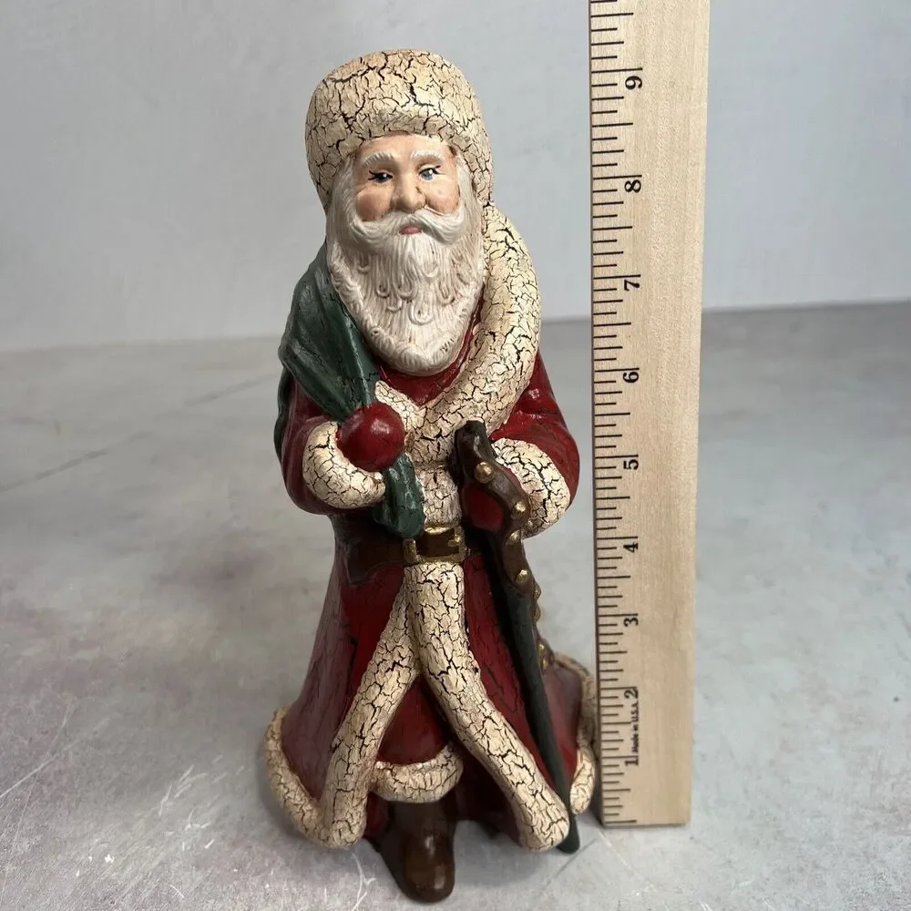 Vintage Old World Santa With Staff‎ And Toy bag Figurine Handmade Ceramic